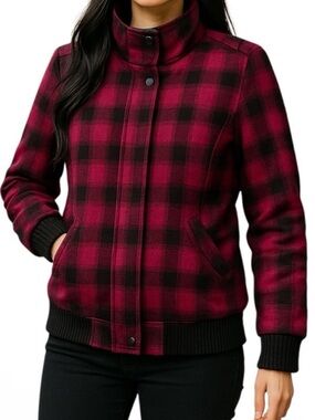 DKNY Jeans Plaid Wool Blend Jacket Coat Size Medium